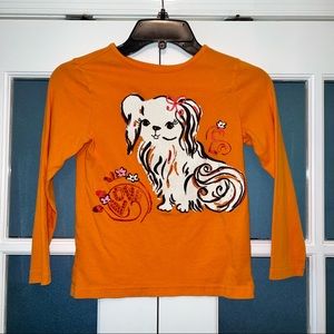 CRAZY 8 GIRLS LONG SLEEVE ORANGE SHIRT WITH GLITTERY WHITE DOG 🧡🤍